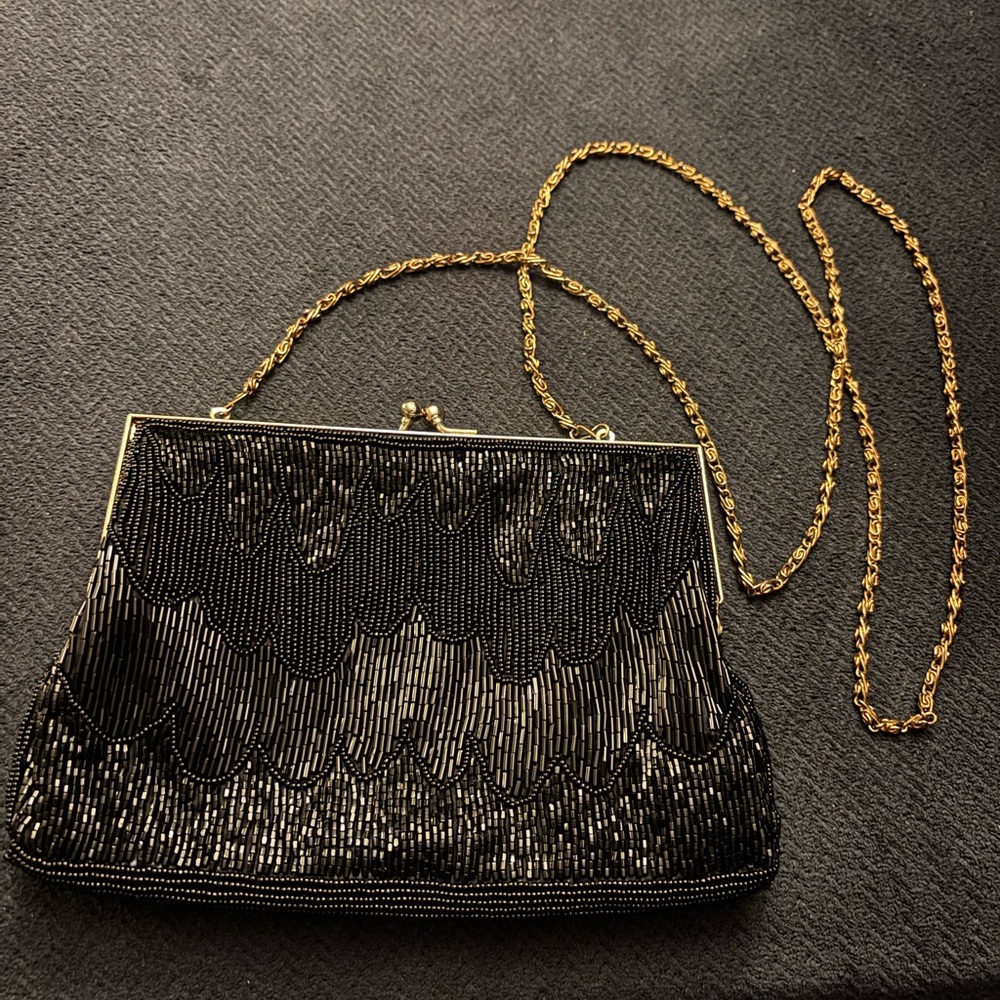 La Regale Black Fully Beaded Evening/Cocktail Bag